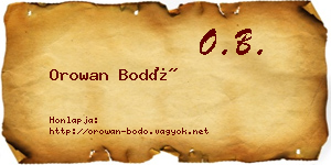 Orowan Bodó névjegykártya